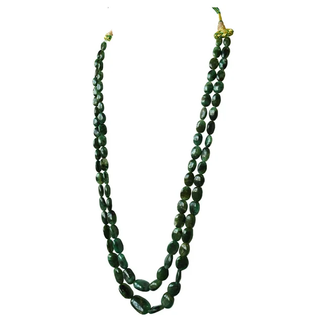 2 Line 524.96cts Real Natural Green Oval Emerald Necklace (524.96cts EMR Neck)