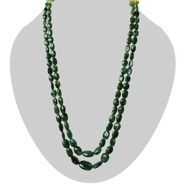 2 Line 524.96cts Real Natural Green Oval Emerald Necklace (524.96cts EMR Neck)