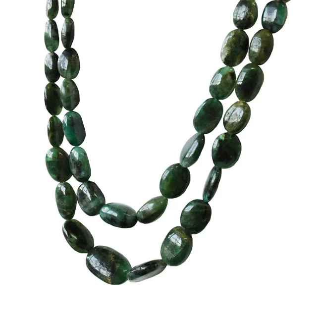 2 Line 524.96cts Real Natural Green Oval Emerald Necklace (524.96cts EMR Neck)