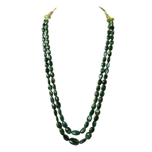 2 Line 524.96cts Real Natural Green Oval Emerald Necklace (524.96cts EMR Neck)