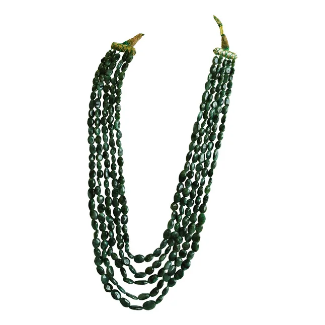 5 Line 536.42cts Real Natural Green Oval Emerald Necklace (536.42cts EMR Neck)