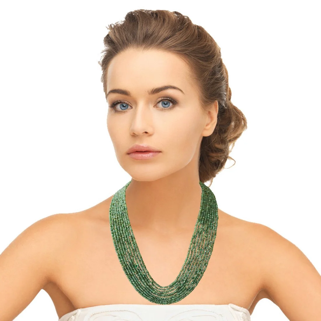 9 Line 543cts REAL Natural Green Emerald Beads Necklace for Women (543cts EMR Neck)