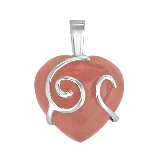 Heart Shape Pink Rose Quartz Silver Pendants -Gemstone Pendants