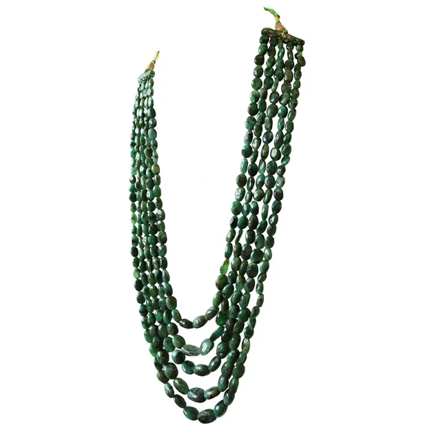 5 Line 665cts Real Natural Green Oval Emerald Necklace (665cts EMR Neck)