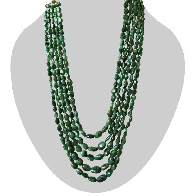 5 Line 665cts Real Natural Green Oval Emerald Necklace (665cts EMR Neck)