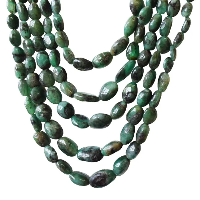 5 Line 665cts Real Natural Green Oval Emerald Necklace (665cts EMR Neck)