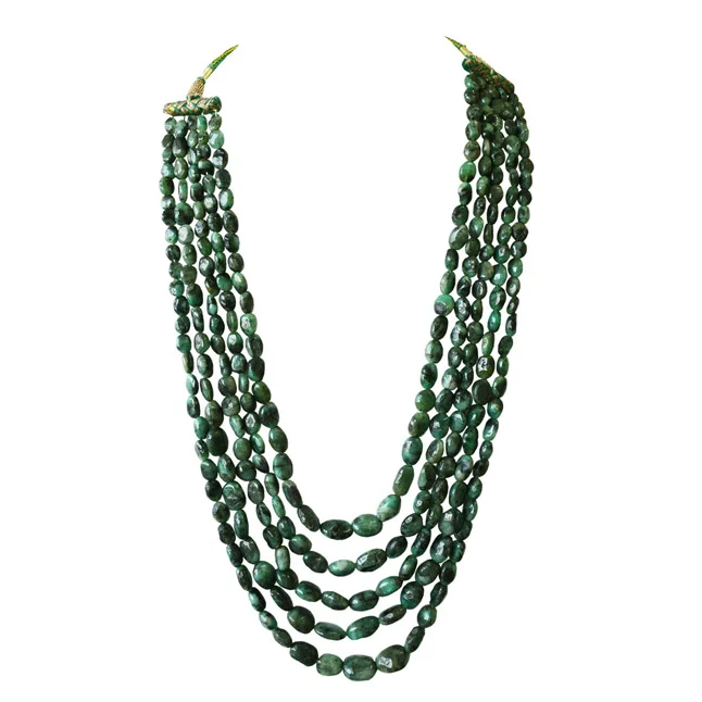 5 Line 690cts Real Natural Green Oval Emerald Necklace (690cts EMR Neck)