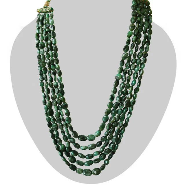 5 Line 690cts Real Natural Green Oval Emerald Necklace (690cts EMR Neck)