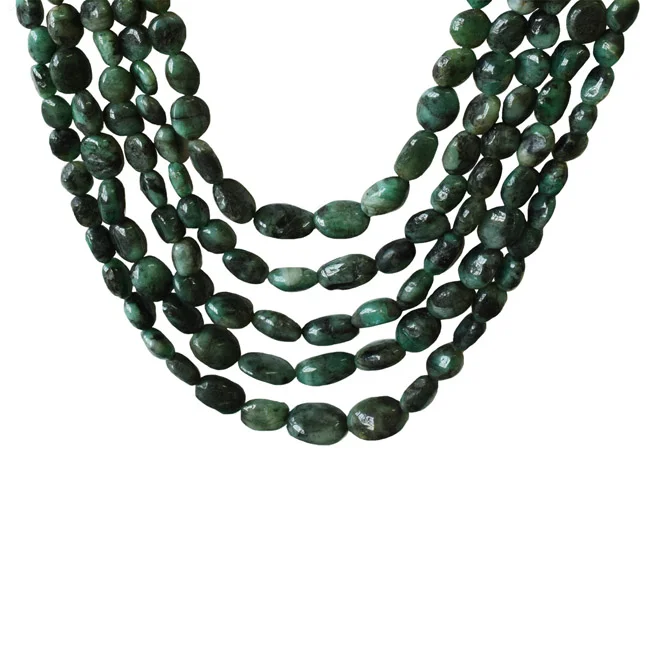 5 Line 690cts Real Natural Green Oval Emerald Necklace (690cts EMR Neck)
