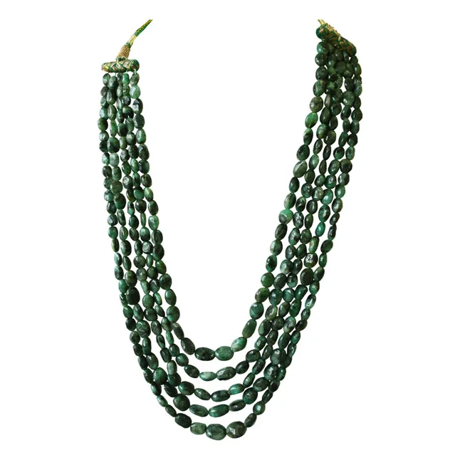 5 Line 690cts Real Natural Green Oval Emerald Necklace (690cts EMR Neck)