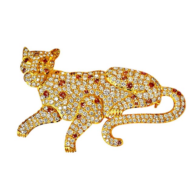 7.06ct I,J/VS & Fancy colour Real Diamond Tiger style animal Brooch -Diamond Brooches