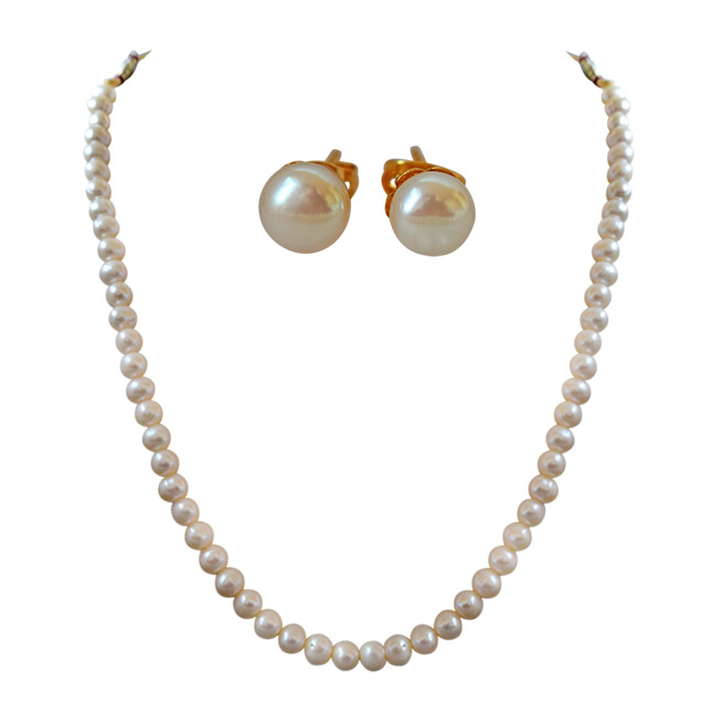 Single Line Big 7/8 mm Real Freshwater Pearl Necklace with Studs for Women (SN713)