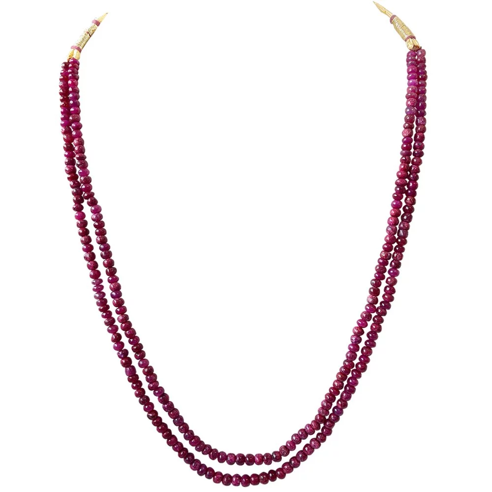 72.77cts 2 Line Real Pink Ruby Beads Necklace for Women (72.77ctsRubyNeck)
