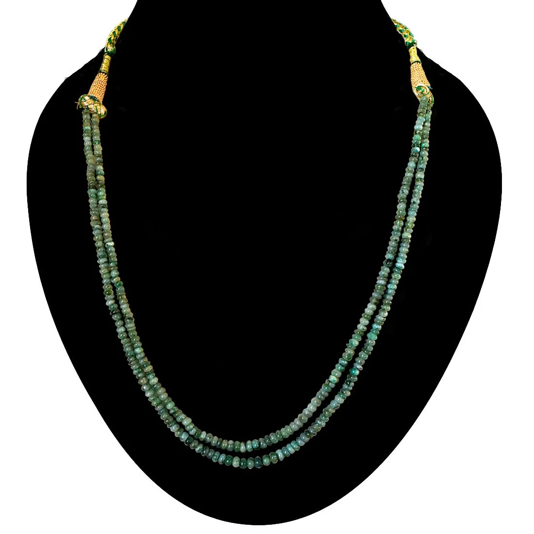 Two Line 83cts REAL Natural Green Emerald Beads Necklace for Women (83cts EMR Neck)