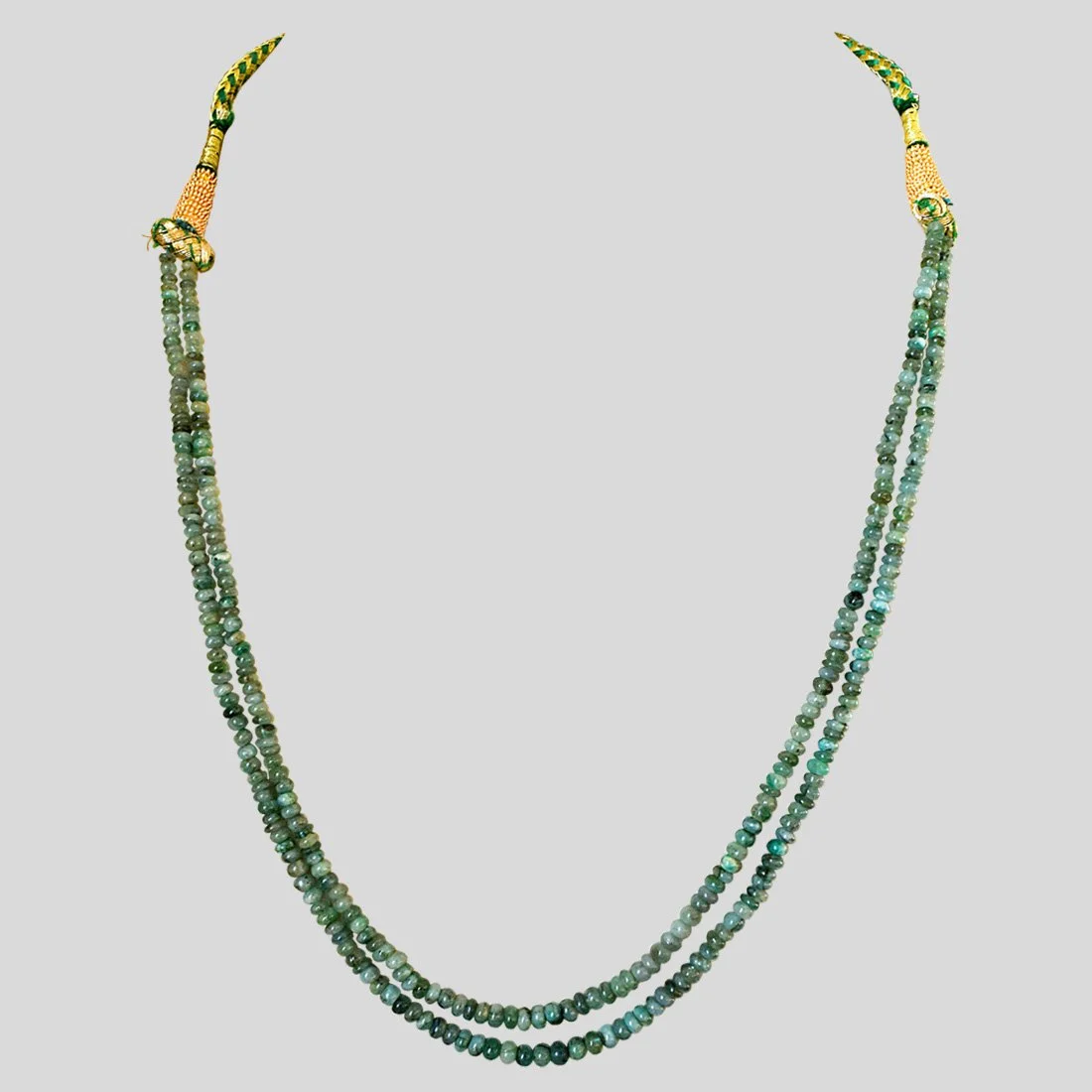 Two Line 83cts REAL Natural Green Emerald Beads Necklace for Women (83cts EMR Neck)