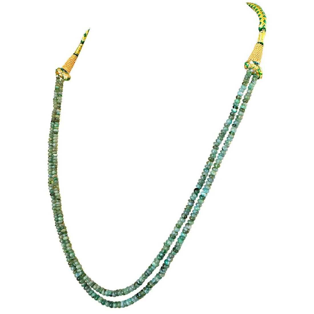 Two Line 83cts REAL Natural Green Emerald Beads Necklace for Women (83cts EMR Neck)