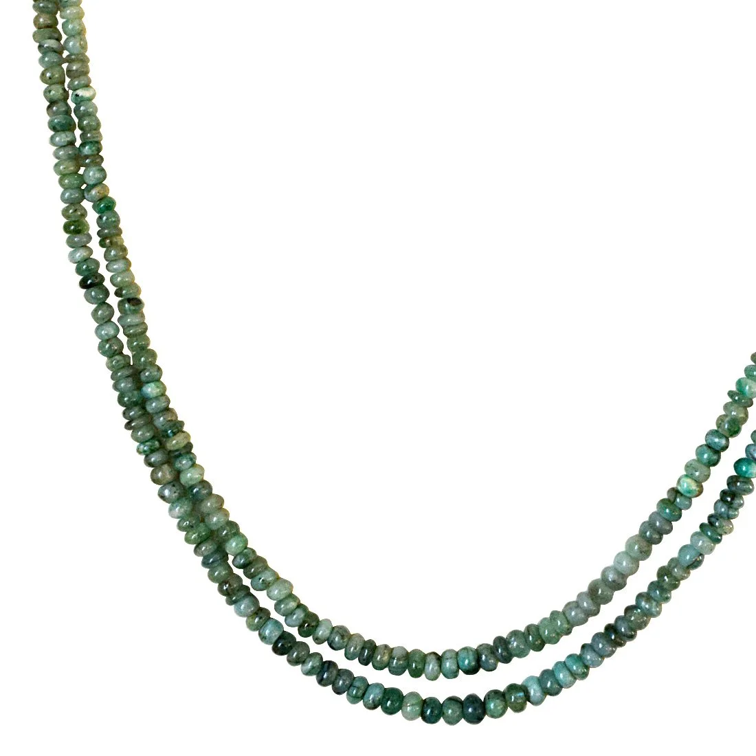 Two Line 83cts REAL Natural Green Emerald Beads Necklace for Women (83cts EMR Neck)