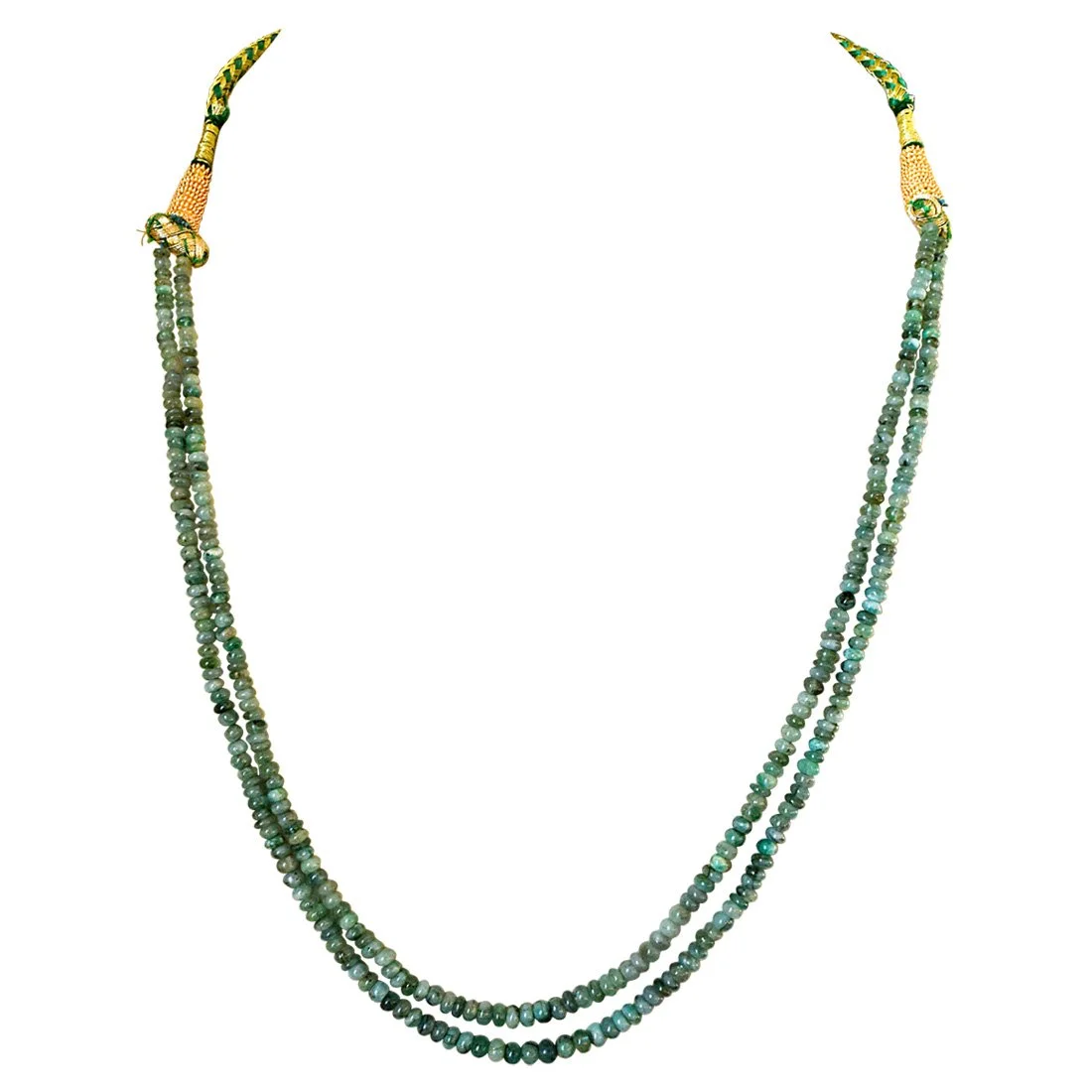Two Line 83cts REAL Natural Green Emerald Beads Necklace for Women (83cts EMR Neck)