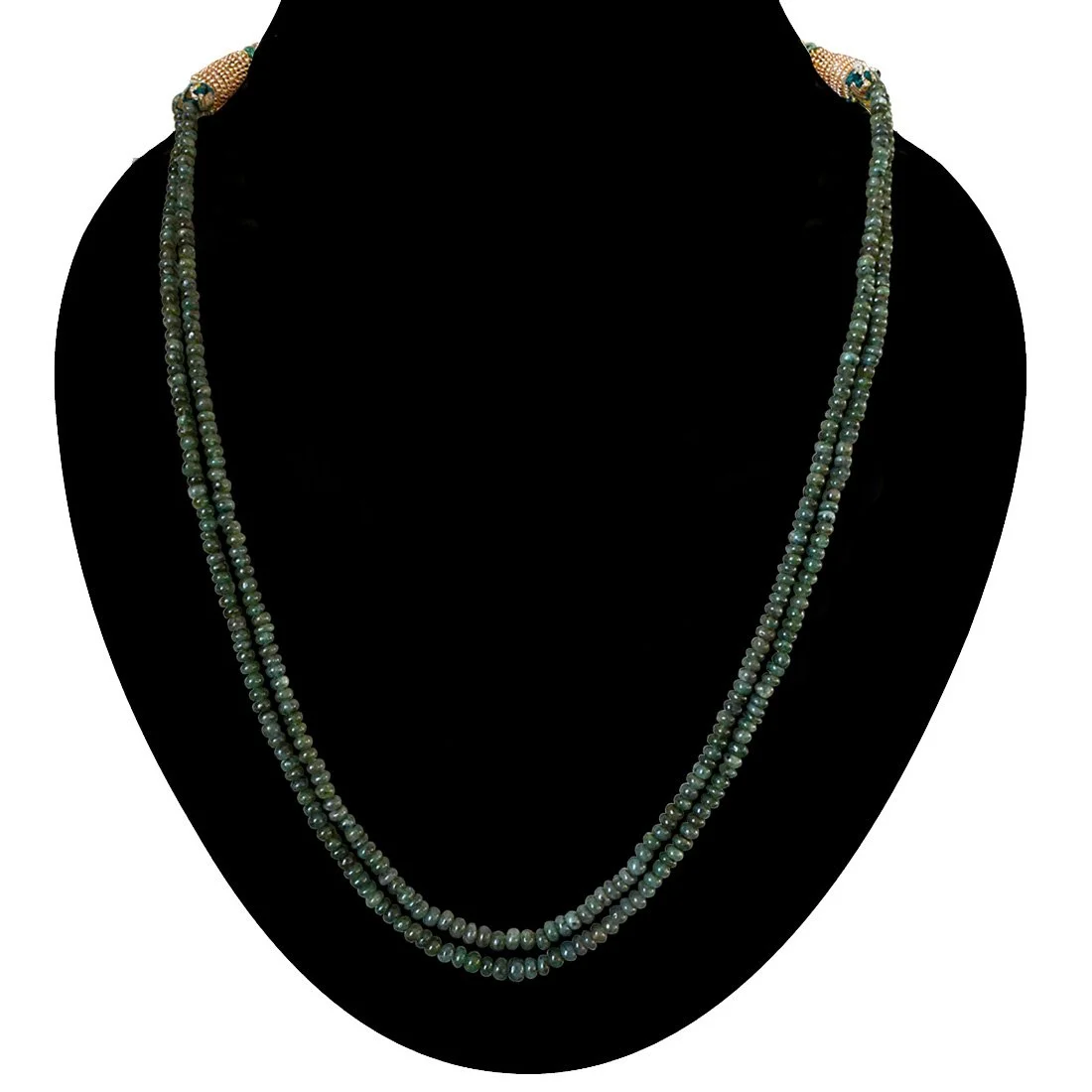 Two Line 93cts REAL Natural Green Emerald Beads Necklace for Women (93cts EMR Neck)