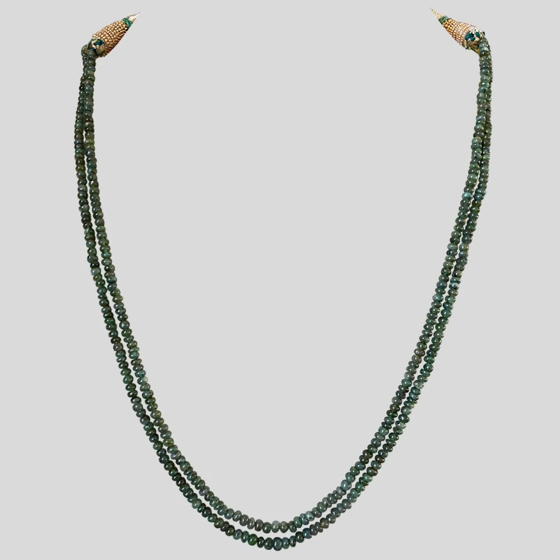 Two Line 93cts REAL Natural Green Emerald Beads Necklace for Women (93cts EMR Neck)