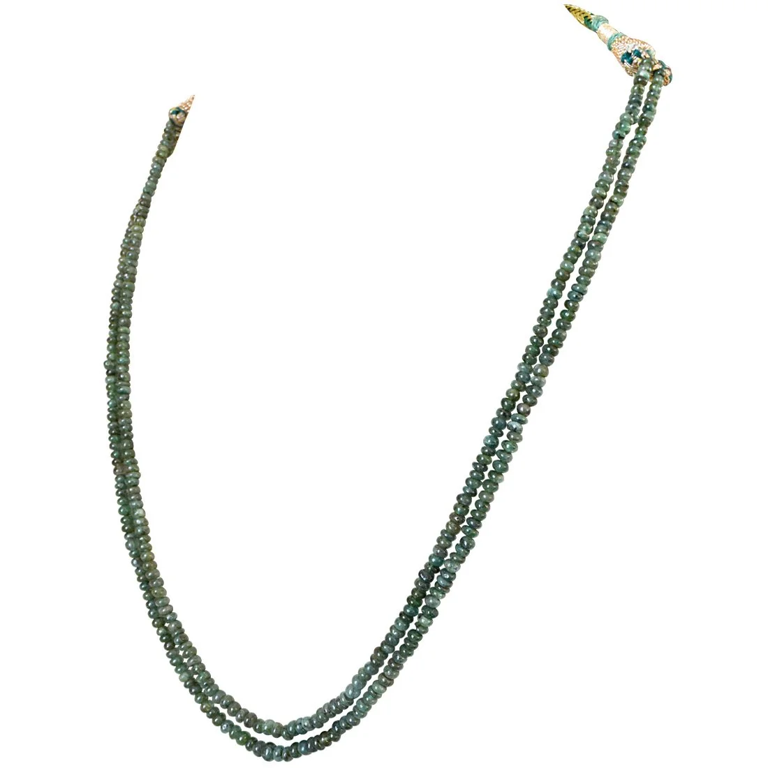 Two Line 93cts REAL Natural Green Emerald Beads Necklace for Women (93cts EMR Neck)