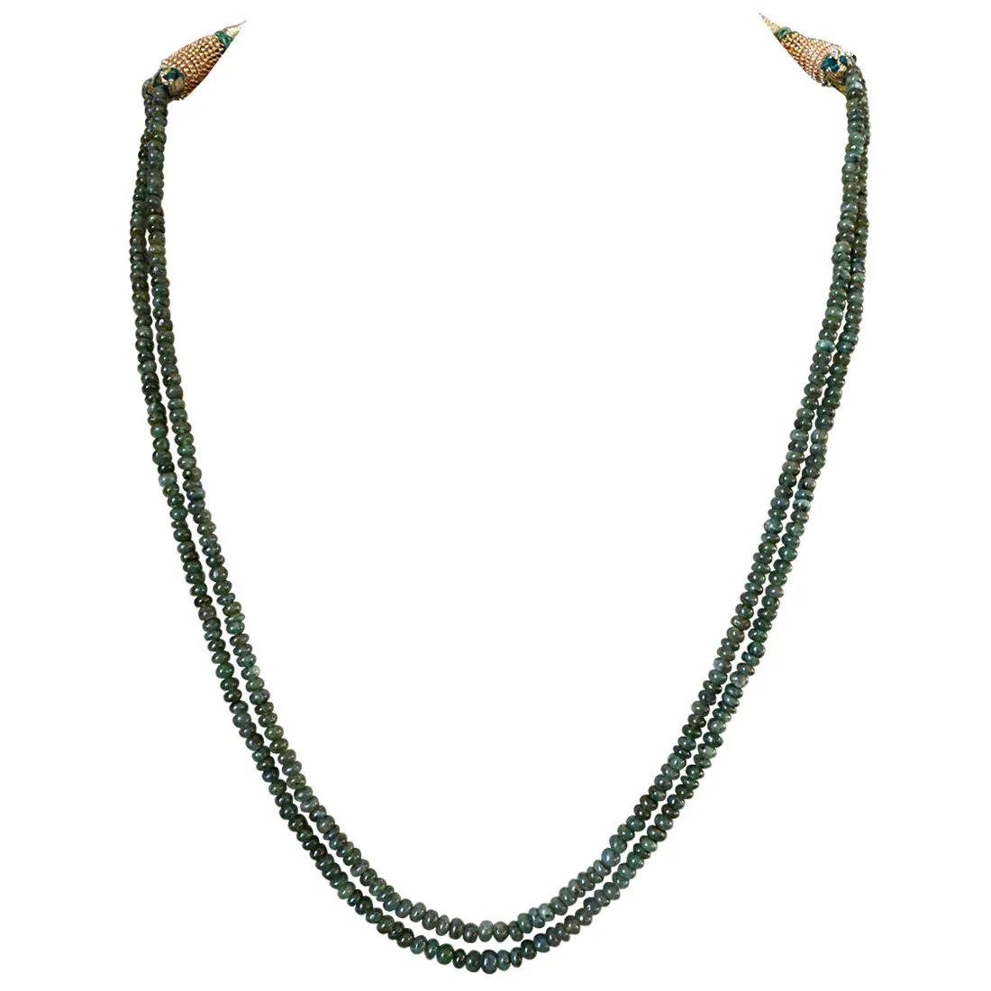 Two Line 93cts REAL Natural Green Emerald Beads Necklace for Women (93cts EMR Neck)