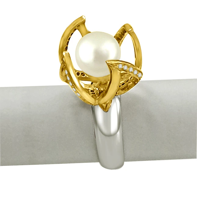 Real Diamond & Button Pearl 2kt Ring - Diamond Rings