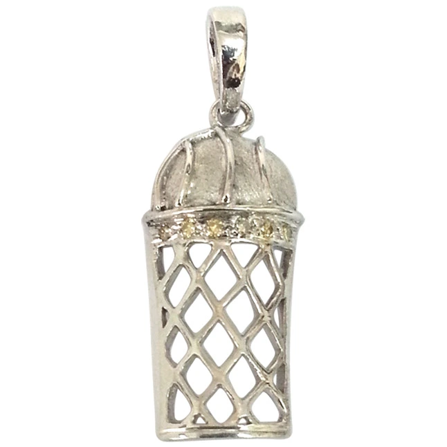 Reach For The Stars - Sky's the Limit - Diamond & Silver Basketball Pendant (BASKETBALL1)