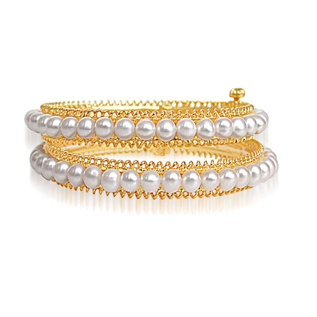 Rapturous Adornment - Real Freshwater Pearl & Gold Plated Bangles with Screw for Women (BGP13)