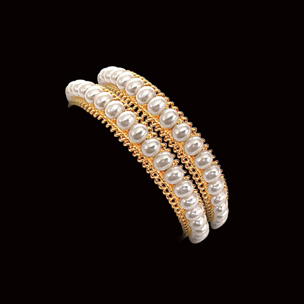 Rapturous Adornment - Real Freshwater Pearl & Gold Plated Bangles with Screw for Women (BGP13)