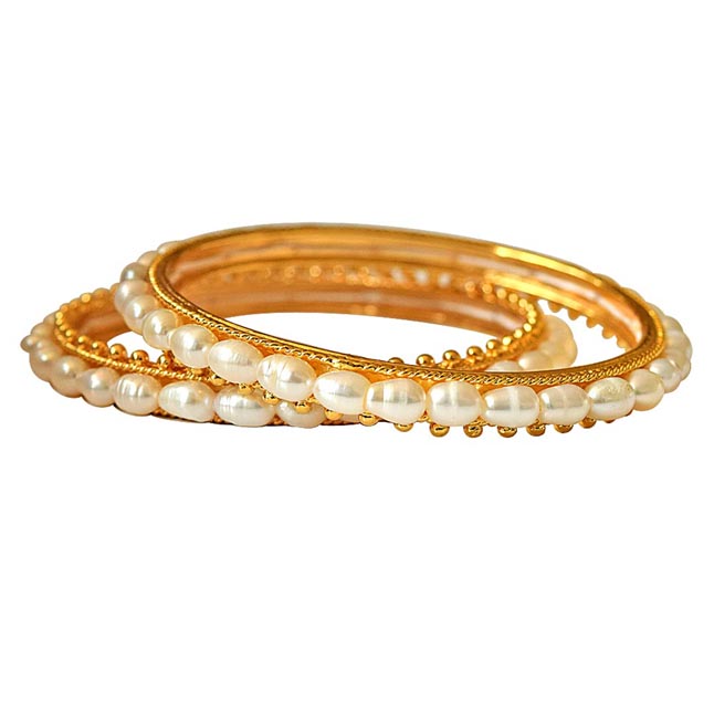 Utopia - Rice Pearl & Gold Plated Bangles for Women (BGP5)