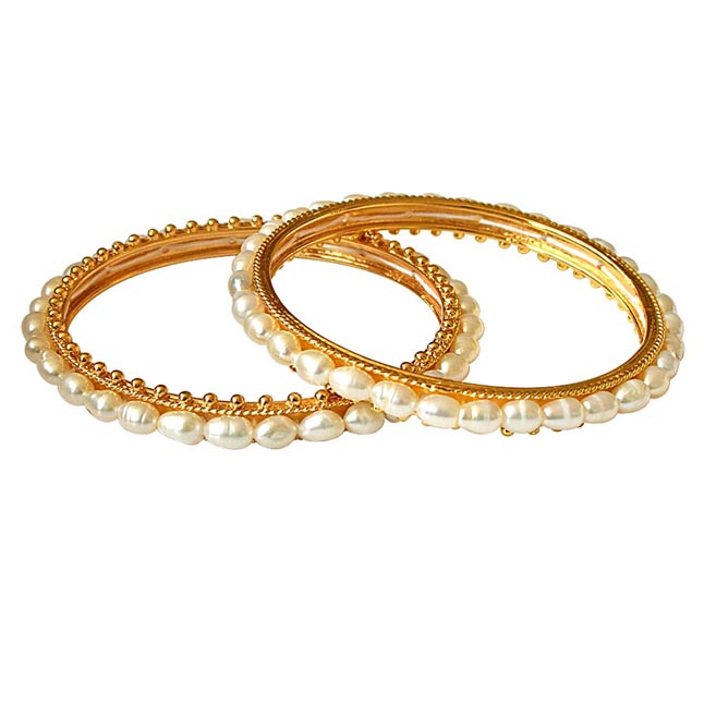 Utopia - Rice Pearl & Gold Plated Bangles for Women (BGP5)