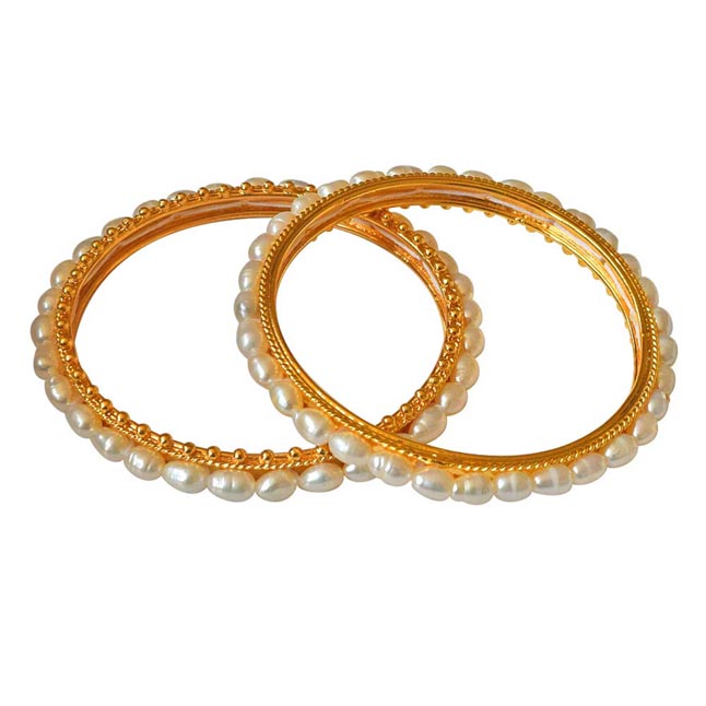 Utopia - Rice Pearl & Gold Plated Bangles for Women (BGP5)