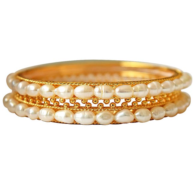 Utopia - Rice Pearl & Gold Plated Bangles for Women (BGP5)