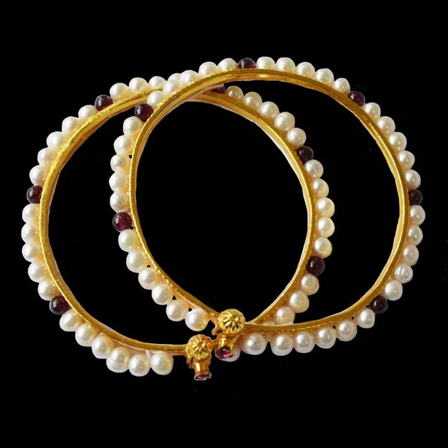 Radiant Elegance: Freshwater Pearl & Garnet Enchantment Bangle (BGP97)
