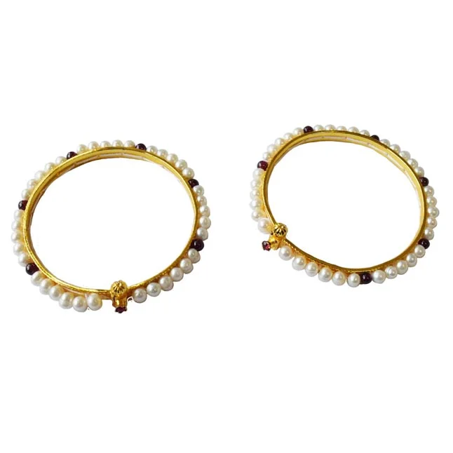 Radiant Elegance: Freshwater Pearl & Garnet Enchantment Bangle (BGP97)