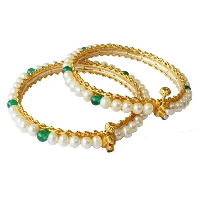 Onyx Dreams: Freshwater Pearl & Green Onyx Radiance Bangles (BGP99)