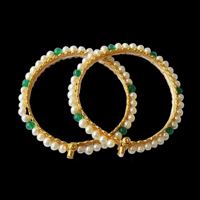 Onyx Dreams: Freshwater Pearl & Green Onyx Radiance Bangles (BGP99)