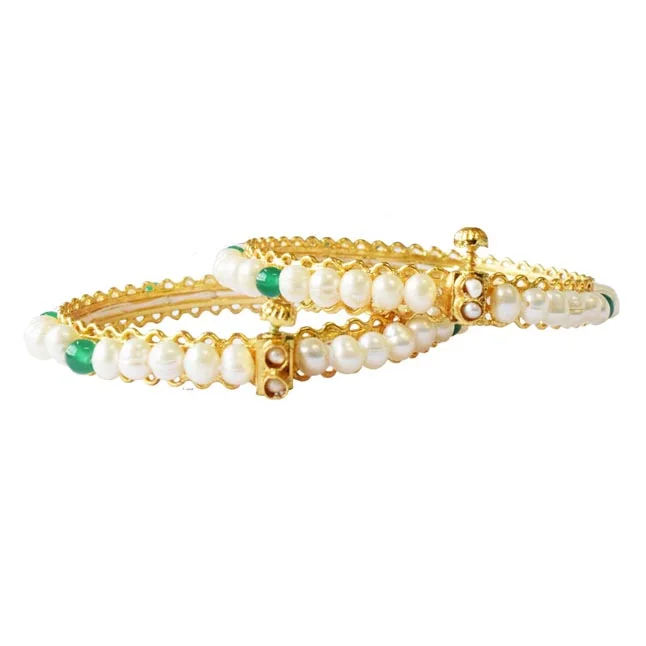 Onyx Dreams: Freshwater Pearl & Green Onyx Radiance Bangles (BGP99)
