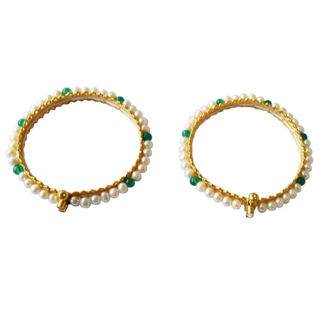 Onyx Dreams: Freshwater Pearl & Green Onyx Radiance Bangles (BGP99)