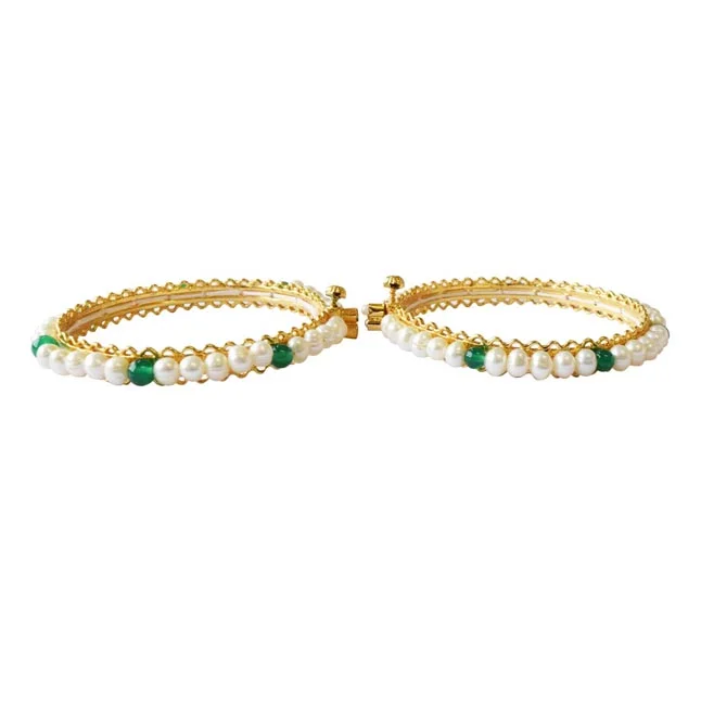 Onyx Dreams: Freshwater Pearl & Green Onyx Radiance Bangles (BGP99)