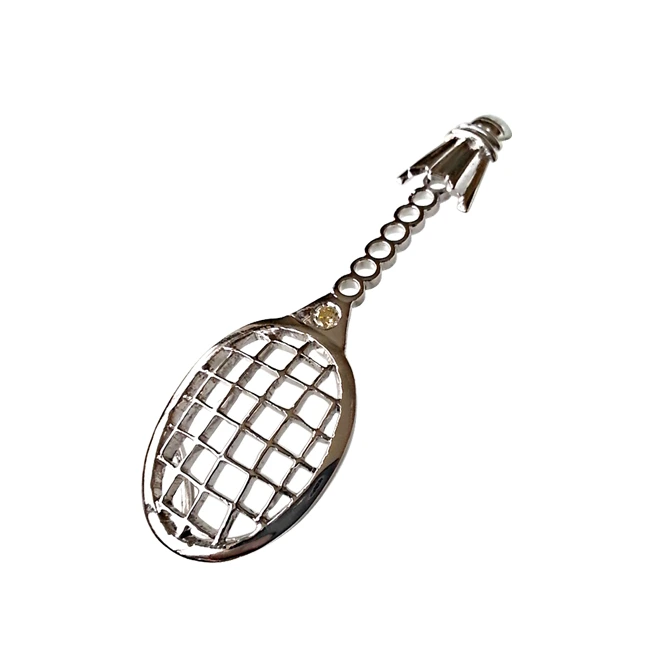 Badminton Racket & Shuttlecock Charm Diamond Pendants Set in Silver -Sport Collection
