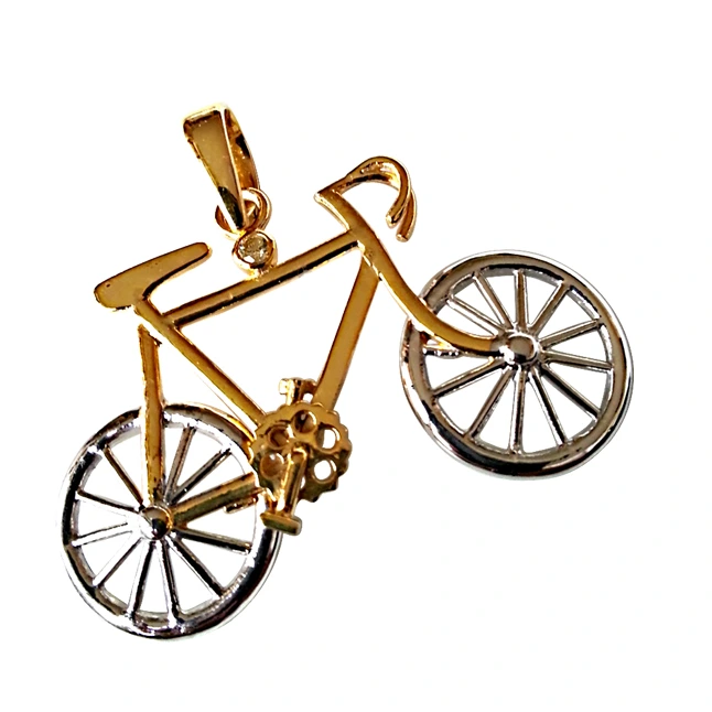 Bicycle Charm - Diamond & Silver Pendant (Bicycle2)