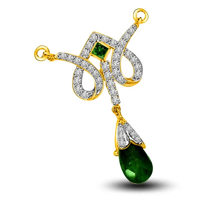 Garden of Paradise Diamond & Drop Green Emerald 18kt Gold Pendants