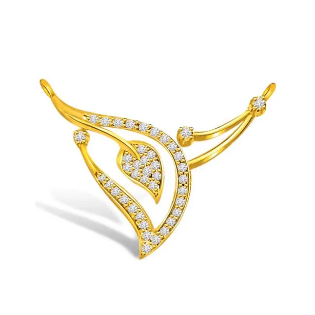 Two Leaves Design Gold & Diamond Pendant For Her (DN302)