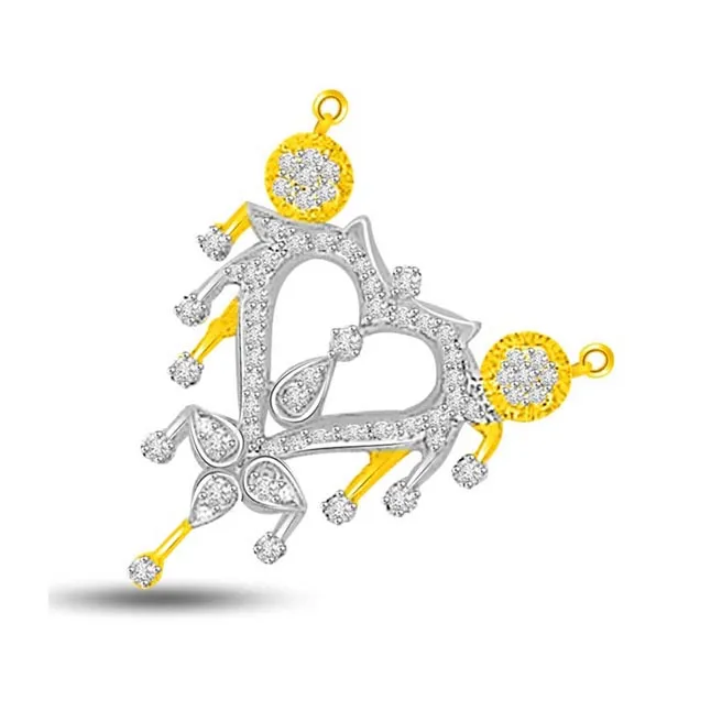 Heart of Ocean 0.56cts Heart Shape Two Tone Diamond Mangalsutra Pendant (DN317)