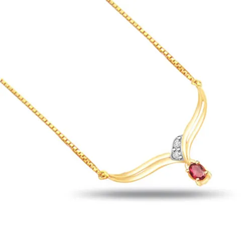 Dazzling Red Desire Diamond & Ruby Gold Necklace Pendants -2 Tone Necklace Pendants + Chain
