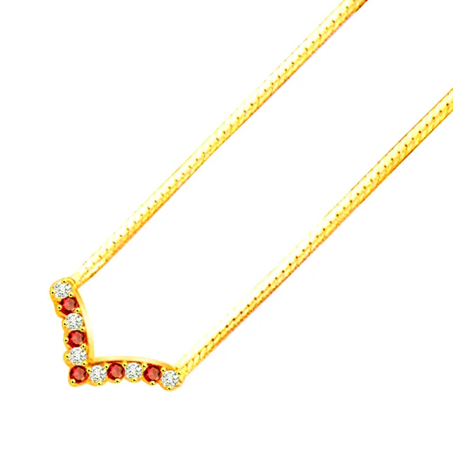 Diamond Cocktail 0.90ct Diamond & Ruby Gold Necklace -2 Tone Necklace Pendants + Chain