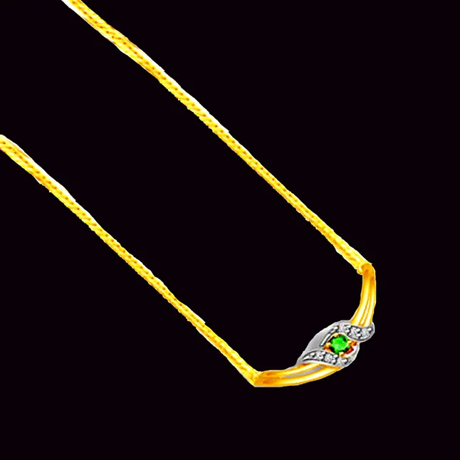 Green Paradise 0.18ct Diamond & Emerald Gold Necklace -2 Tone Necklace Pendants + Chain