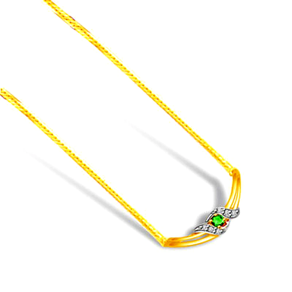 Green Paradise 0.18ct Diamond & Emerald Gold Necklace -2 Tone Necklace Pendants + Chain
